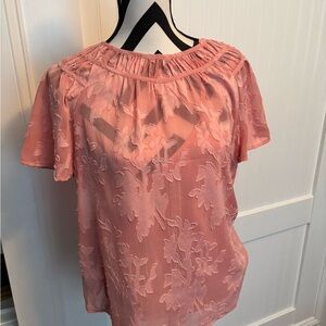 Liz Claiborne Pink Floral Sheer Short Sleeve Blouse